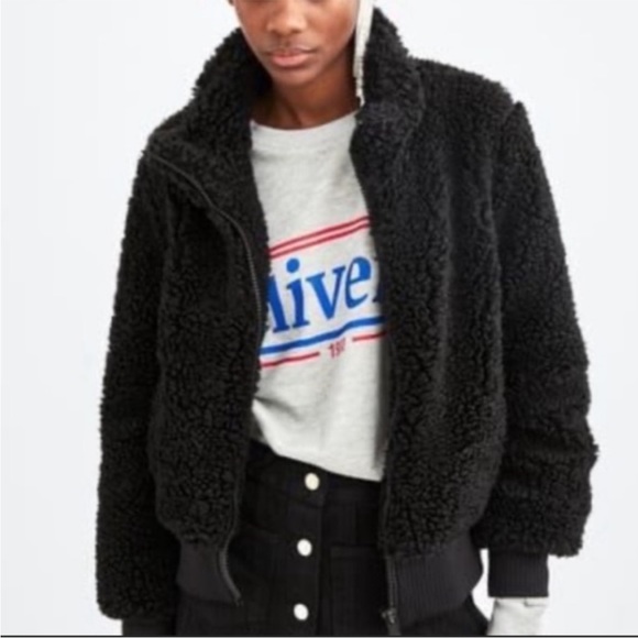 ZARA TRF Sherpa/Teddy Bomber Jacket Black Size L - Picture 2 of 16